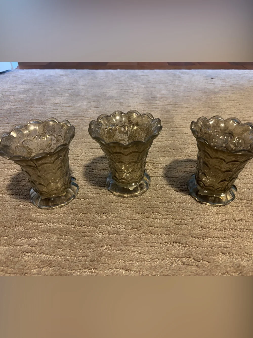 Pottery Barn Scalloped Smoked Glass Votive Set - Gray, Smoke